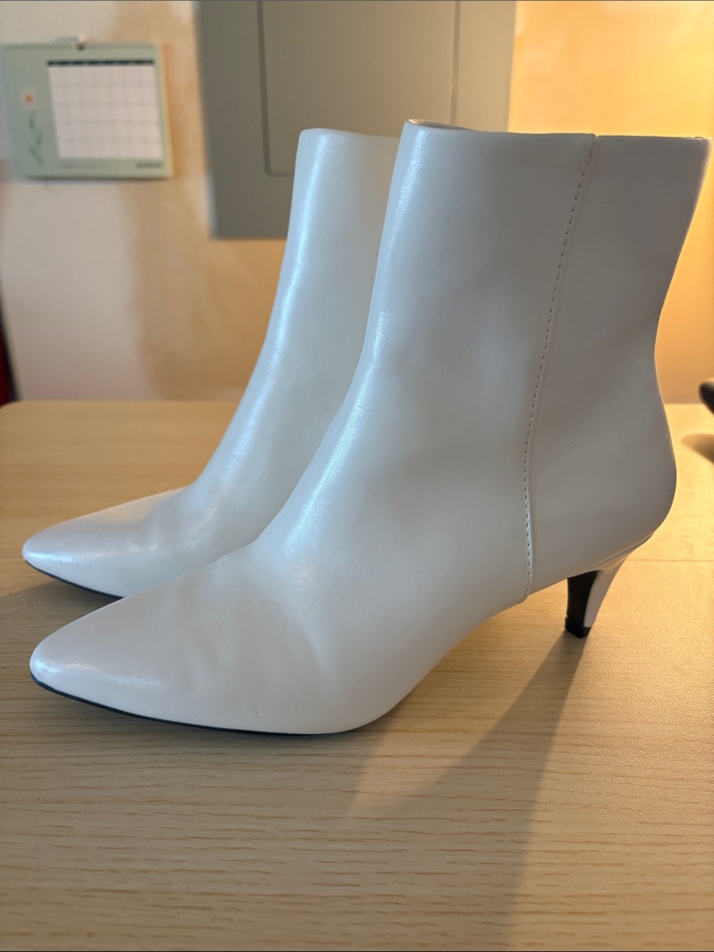 Christian Siriano White Pointed Toe Ankle Boots with Kitten Heel